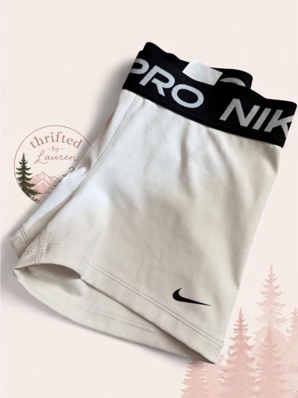 Nike Pro Dri-FIT Women’s White Compression Shorts Black Logo Waistband M